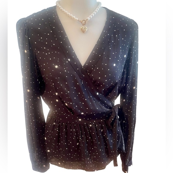 Gap Women’s Blk & White Star Print Wrap Blouse SZ XS - Picture 1 of 12